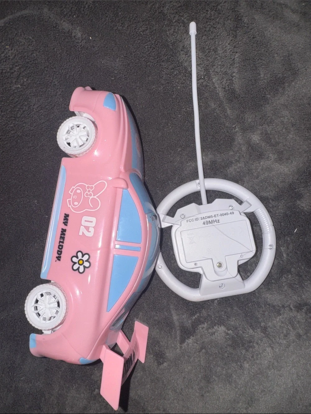 Used but works Sanrio My Melody Pink and Light Blue Remote Control Race Car